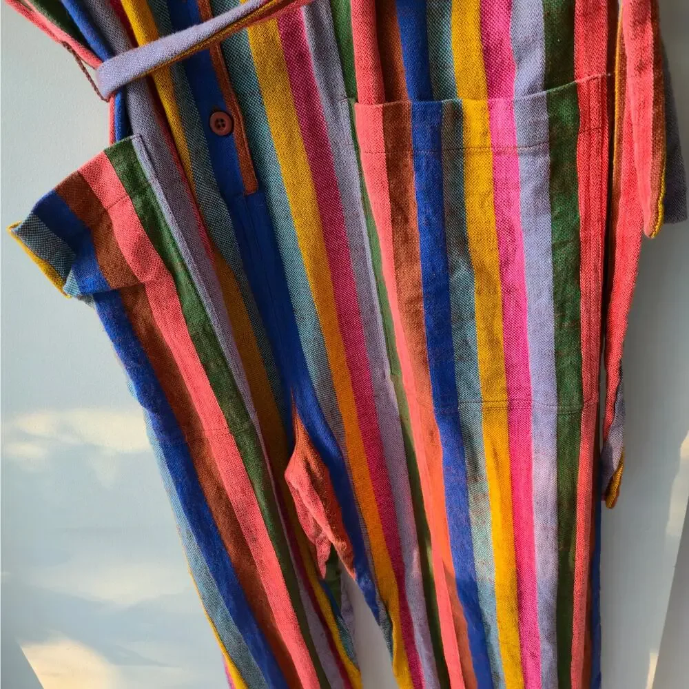 Ace & Jig Striped Rainbow Romper Jumpsuit $345 Organic Cotton Womens Large EUC - Picture 9 of 12